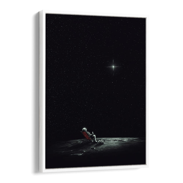 Space Chill By Francis Minoza Astronaut & Nasa Paintings, Space Art Prints Artwork in White Floater Frame
