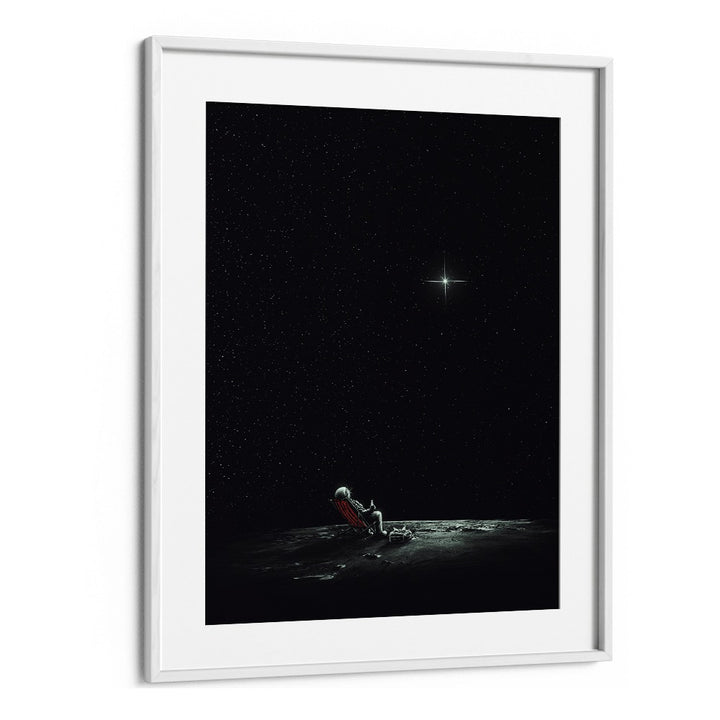 Space Chill By Francis Minoza Astronaut & Nasa Paintings, Space Art Prints Artwork in White Frame With Mount
