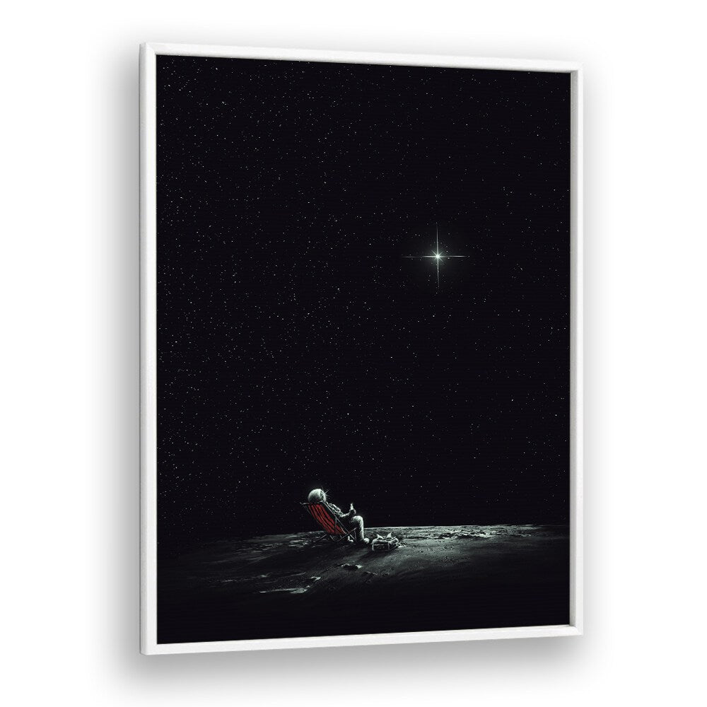 Space Chill By Francis Minoza Astronaut & Nasa Paintings, Space Art Prints Artwork in White Plain Frame
