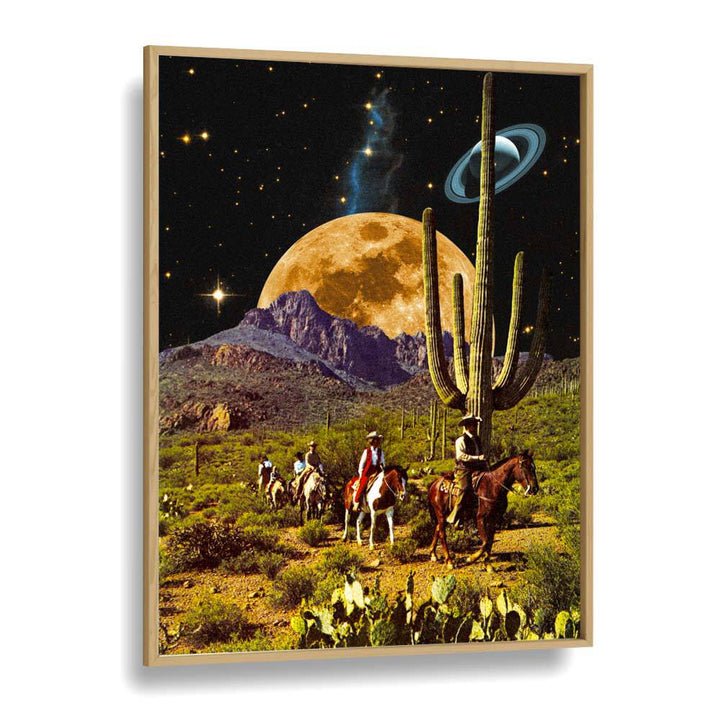 Space Cowboys By Taudalpoi Astronaut & Nasa Paintings, Space Art Prints Artwork in Oak Wood Plain Frame
