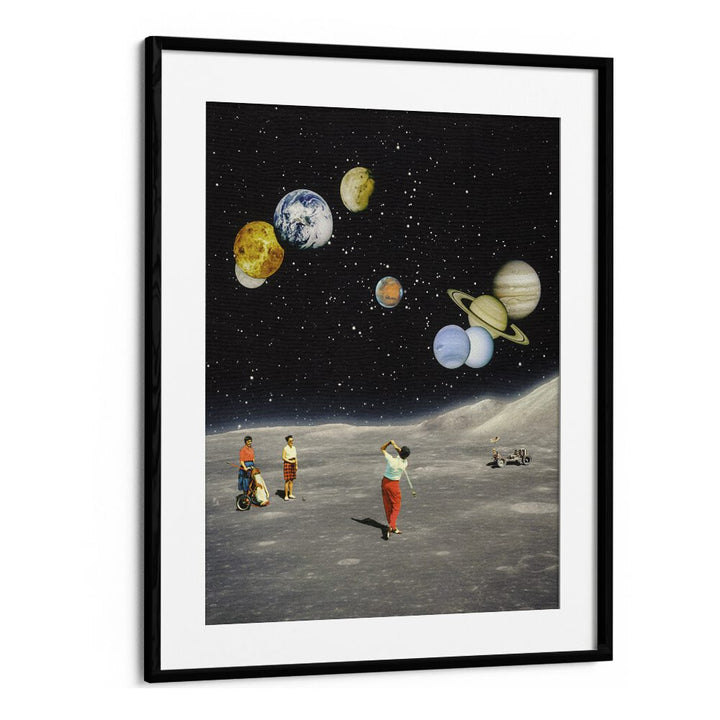 Space Golf By Taudalpoi Astronaut & Nasa Paintings, Space Art Prints Artwork in Black Frame With Mount
