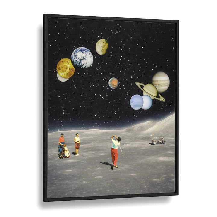 Space Golf By Taudalpoi Astronaut & Nasa Paintings, Space Art Prints Artwork in Black Plain Frame
