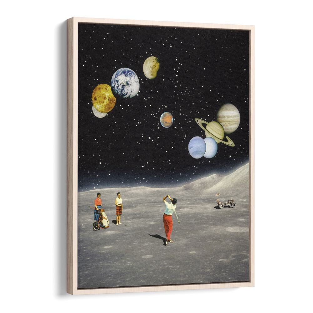 Space Golf By Taudalpoi Astronaut & Nasa Paintings, Space Art Prints Artwork in Oak Wood Floater Frame
