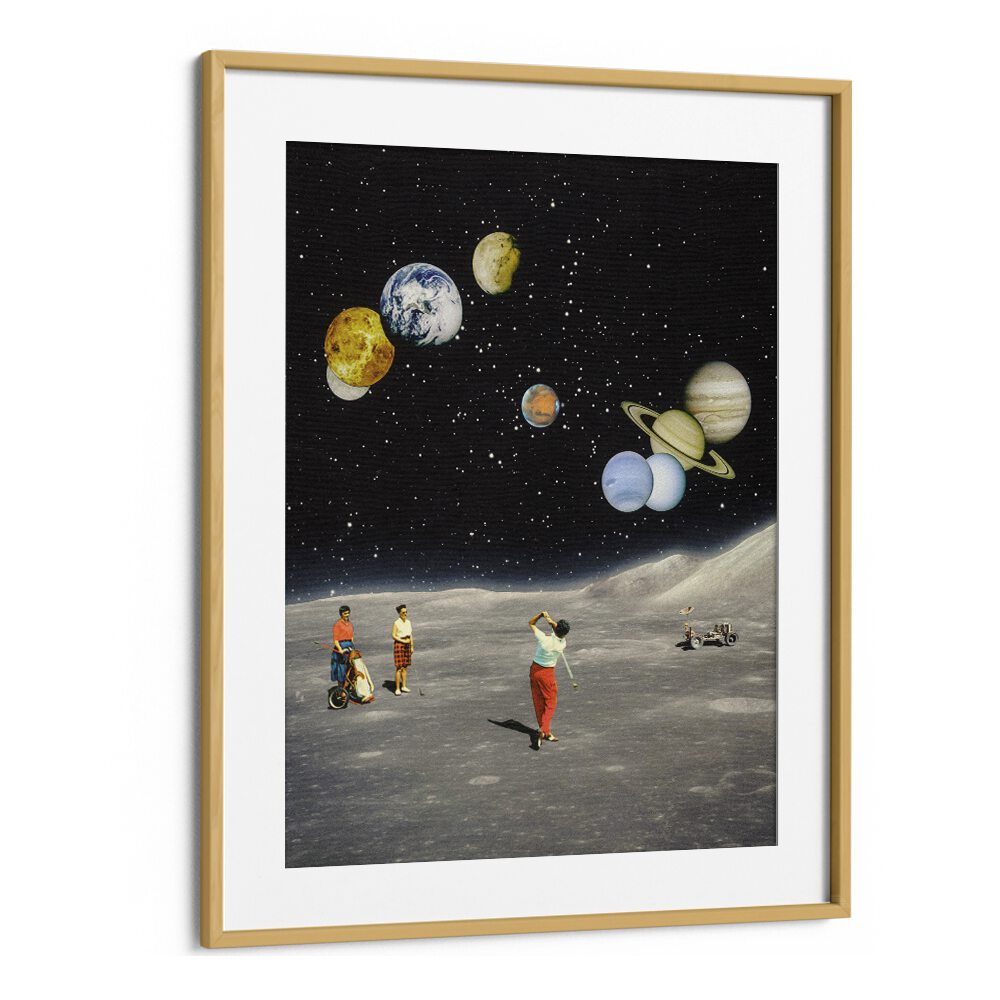 Space Golf By Taudalpoi Astronaut & Nasa Paintings, Space Art Prints Artwork in Oak Wood Frame With Mount
