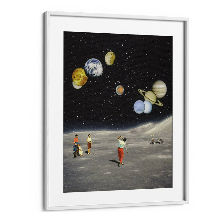 Space Golf By Taudalpoi Astronaut & Nasa Paintings, Space Art Prints Artwork in White Frame With Mount
