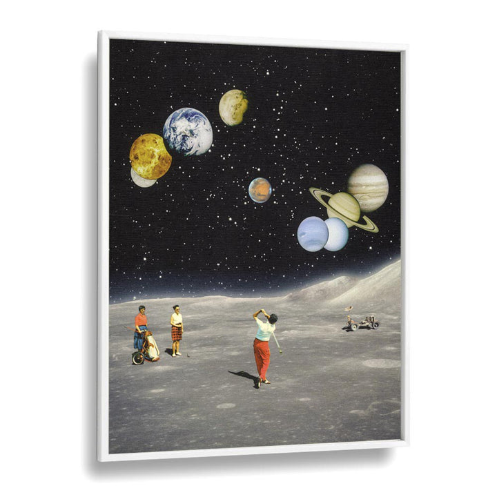 Space Golf By Taudalpoi Astronaut & Nasa Paintings, Space Art Prints Artwork in White Plain Frame
