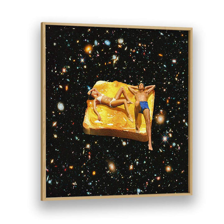 Space Jam - On Toast Surreal Painting Artwork in Oak Wood Plain Frame
