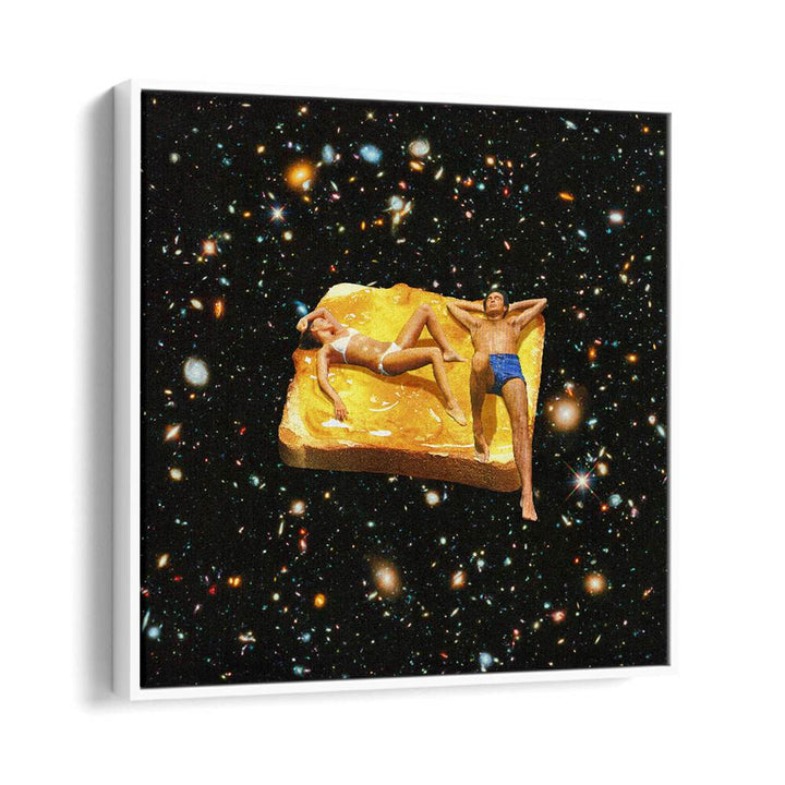 Space Jam - On Toast   Surreal Painting Artwork  in White Floater Frame