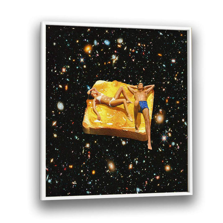 Space Jam - On Toast  Surreal Painting Artwork  in White Plain Frame