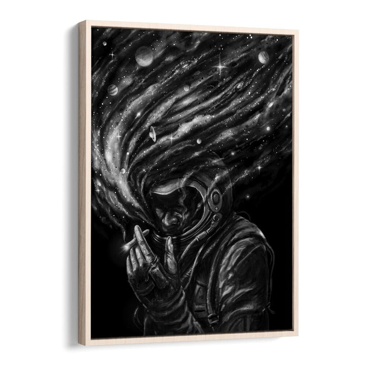 Space Joint By Francis Minoza Astronaut & Nasa Paintings, Space Art Prints Artwork in Oak Wood Floater Frame
