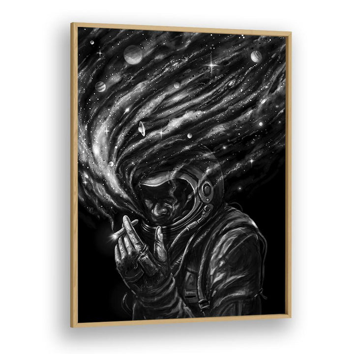 Space Joint By Francis Minoza Astronaut & Nasa Paintings, Space Art Prints Artwork in Oak Wood Plain Frame
