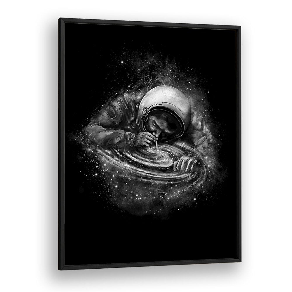 Space Junkie By Francis Minoza Astronaut & Nasa Paintings, Space Art Prints Artwork in Black Plain Frame
