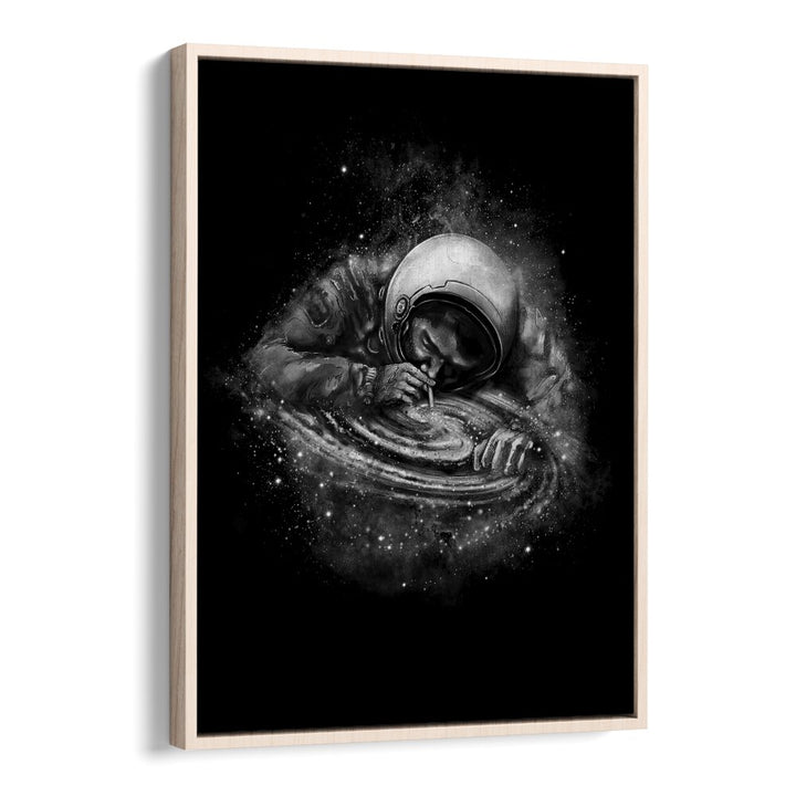 Space Junkie By Francis Minoza Astronaut & Nasa Paintings, Space Art Prints Artwork in Oak Wood Floater Frame
