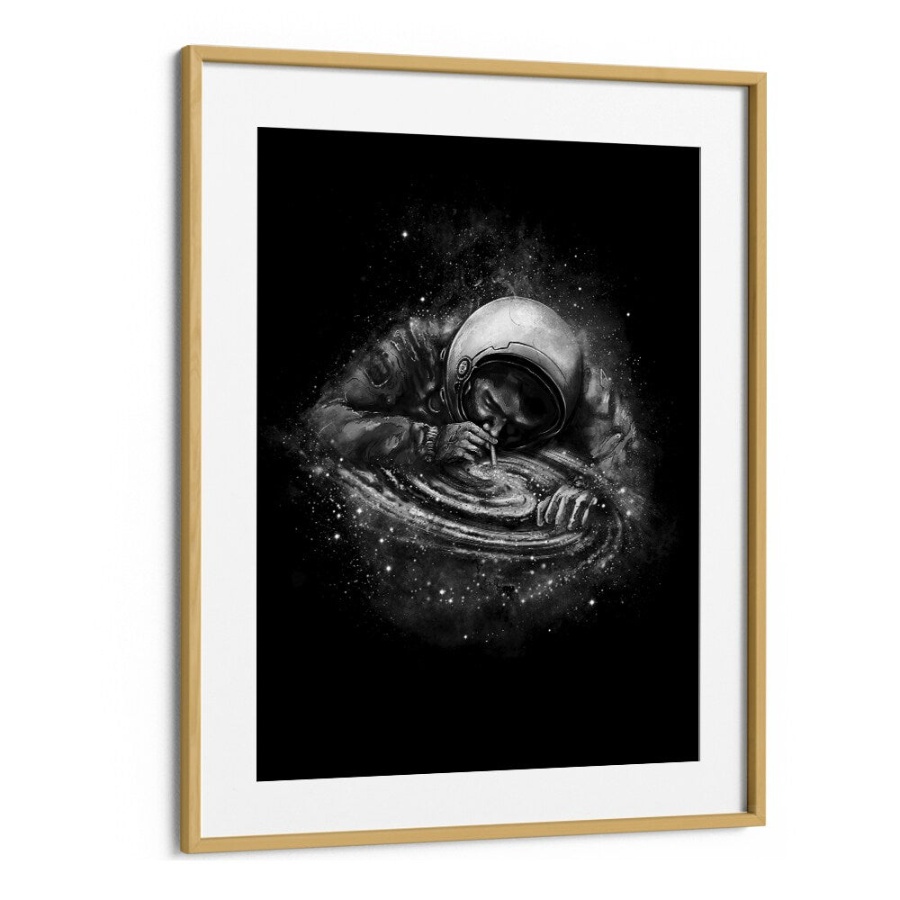 Space Junkie By Francis Minoza Astronaut & Nasa Paintings, Space Art Prints Artwork in Oak Wood Frame With Mount
