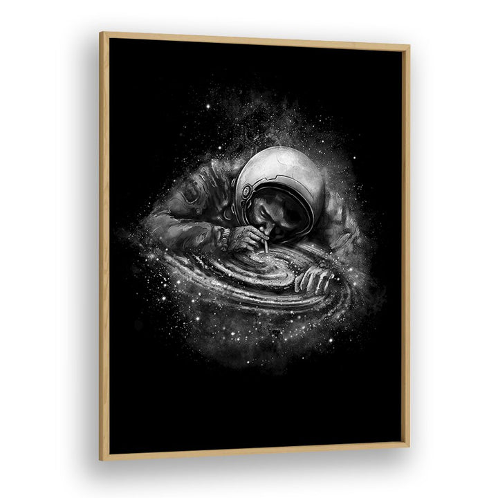 Space Junkie By Francis Minoza Astronaut & Nasa Paintings, Space Art Prints Artwork in Oak Wood Plain Frame
