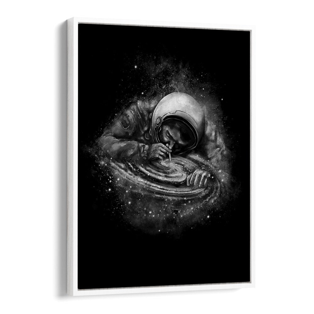 Space Junkie By Francis Minoza Astronaut & Nasa Paintings, Space Art Prints Artwork in White Floater Frame
