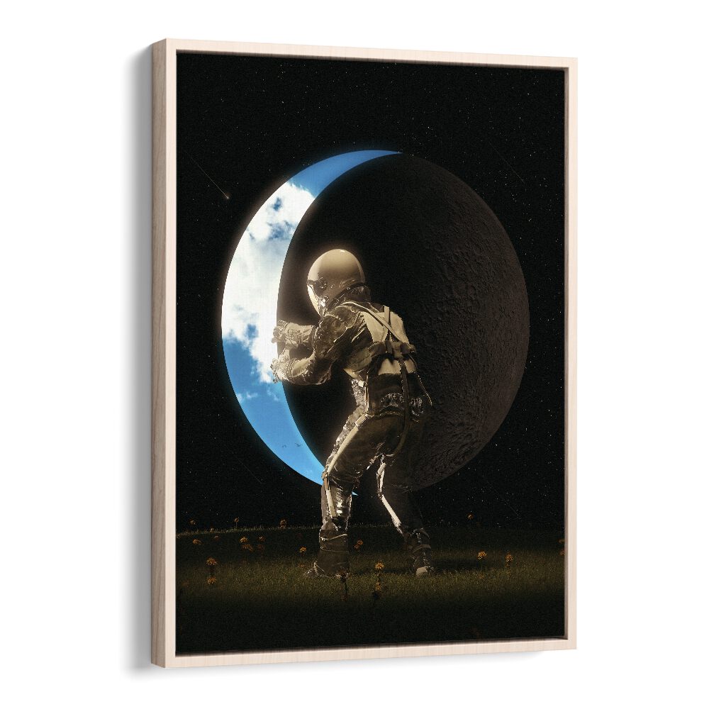 Space Out By Francis Minoza Astronaut & Nasa Paintings, Space Art Prints Artwork in Oak Wood Floater Frame
