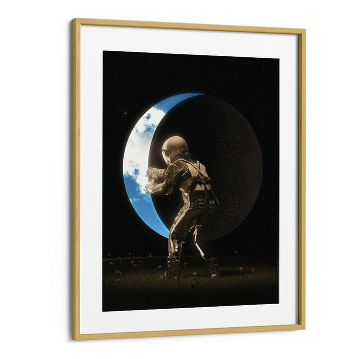 Space Out By Francis Minoza Astronaut & Nasa Paintings, Space Art Prints Artwork in Oak Wood Frame With Mount
