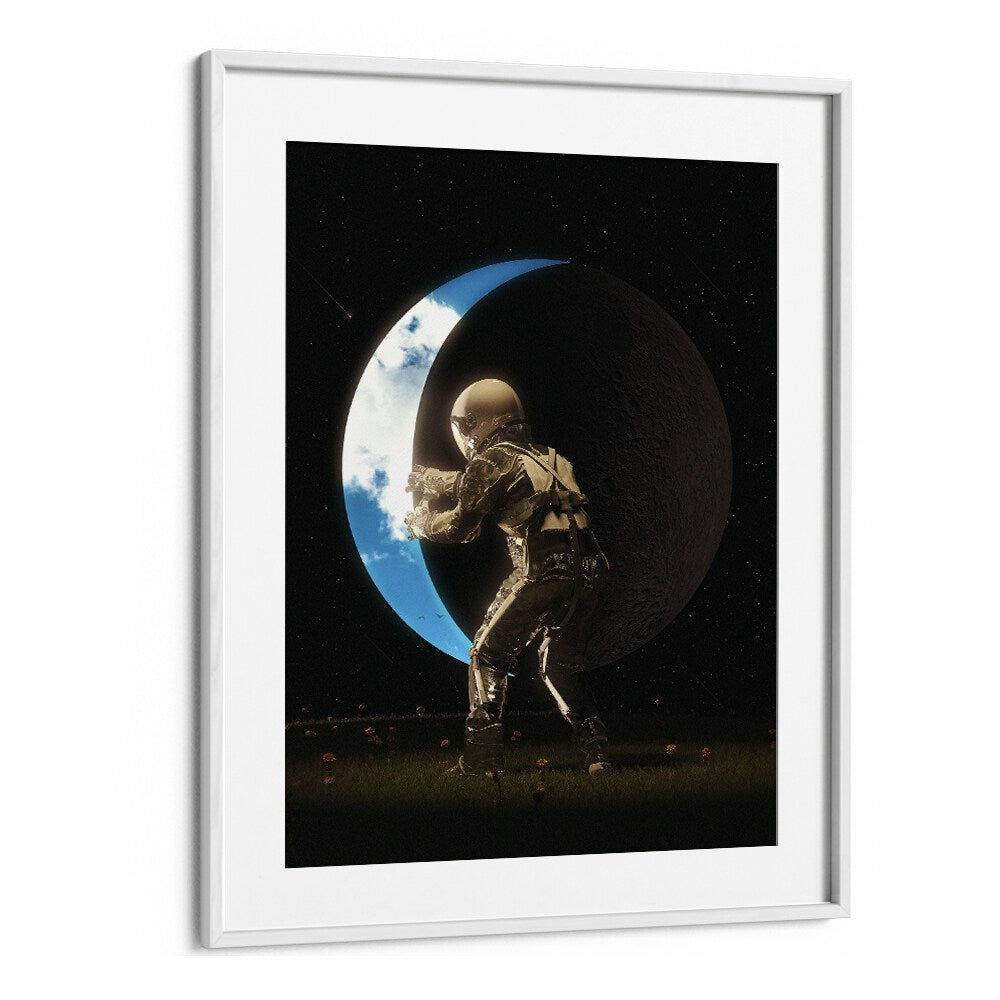 Space Out By Francis Minoza Astronaut & Nasa Paintings, Space Art Prints Artwork in White Frame With Mount
