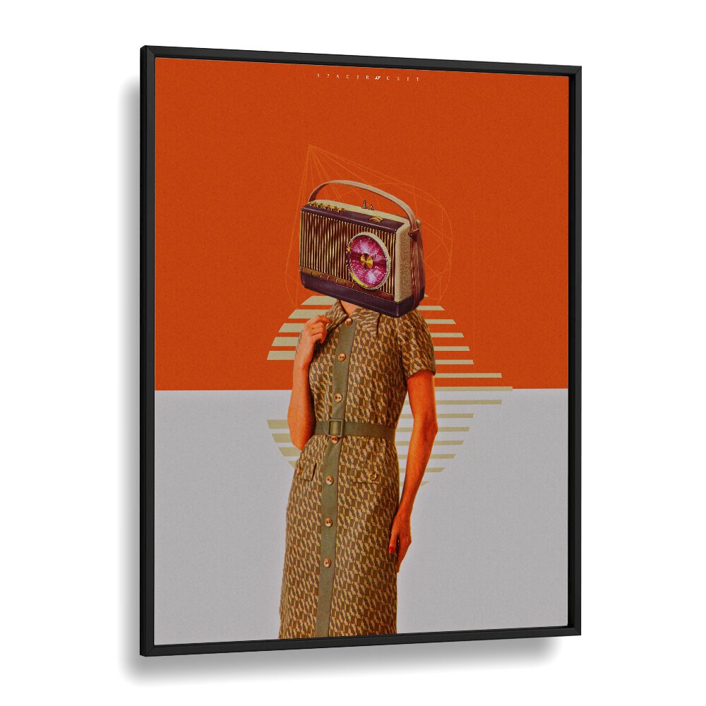 Space Rocket Pop Art Artwork in Black Plain Frame