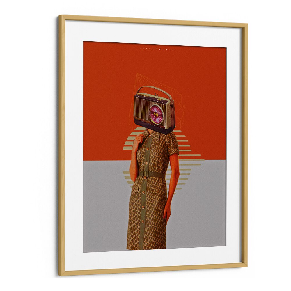 Space Rocket Pop Art Artwork in Oak Wood Frame With Mount