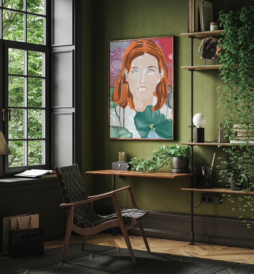Bold and imaginative SPACE AGE FACES, PORTRAITS adorning a stylish room, showcasing timeless artistic expression.
