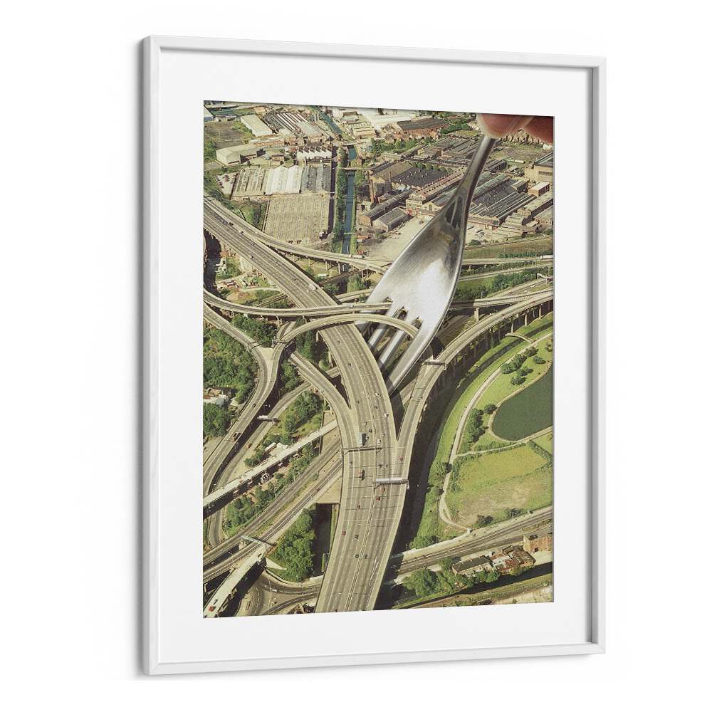 Spaghetti Junction Surreal Art Artwork in White Frame With Mount