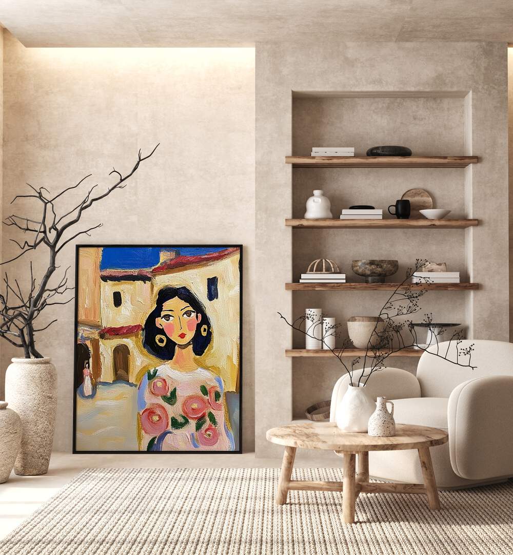 SPAIN GIRL artwork showcasing vibrant Spanish culture in a stylish living room setting, perfect for any decor.