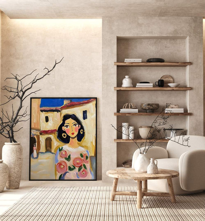 SPAIN GIRL artwork showcasing vibrant Spanish culture in a stylish living room setting, perfect for any decor.
