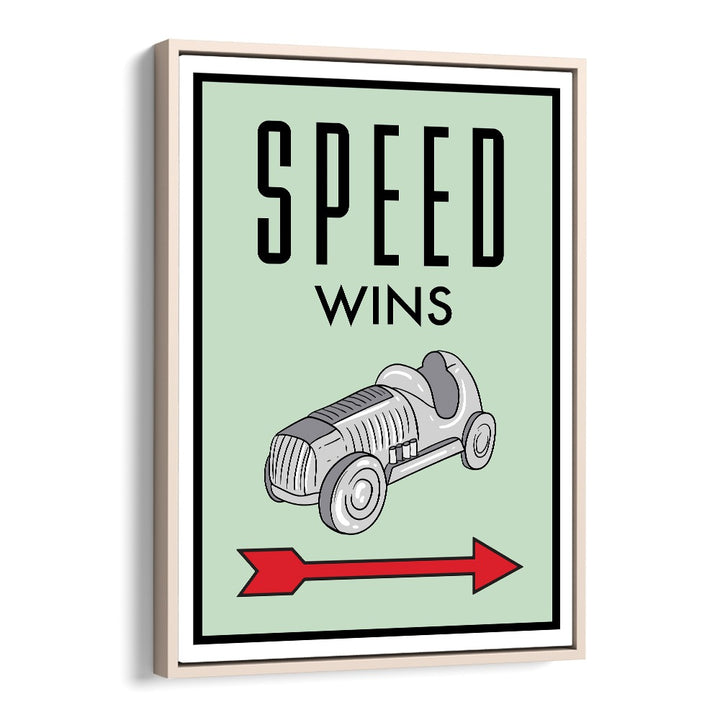 Speed Wins Money Art Artwork in Oak Wood Floater Frame