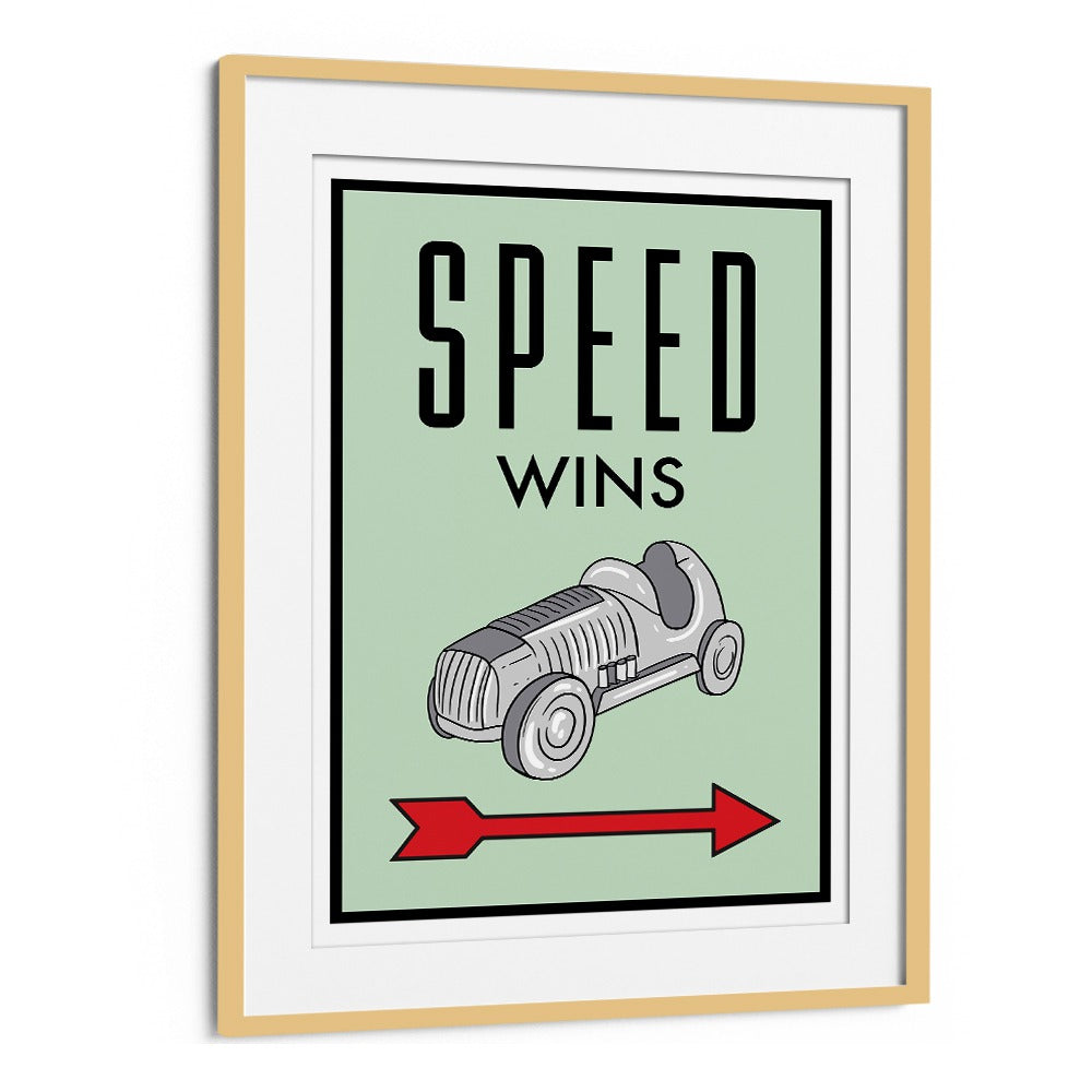 Speed Wins Money Art Artwork in Oak Wood Frame With Mount