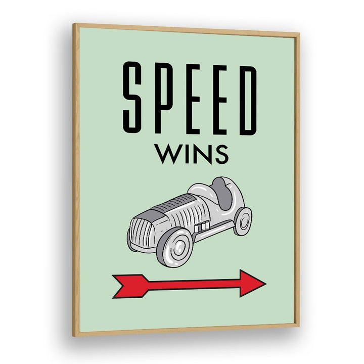 Speed Wins Money Art Artwork in Oak Wood Plain Frame