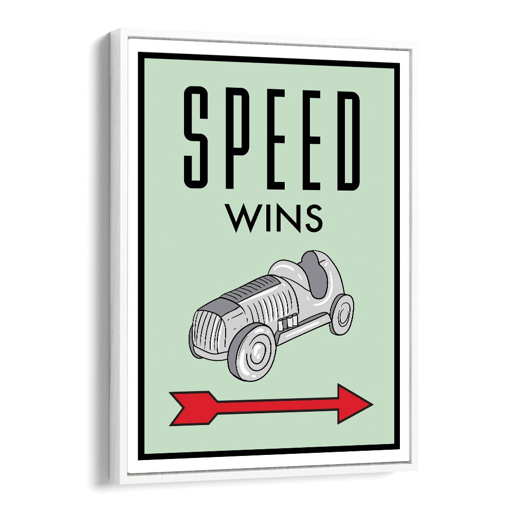 Speed Wins Money Art Artwork in White Floater Frame