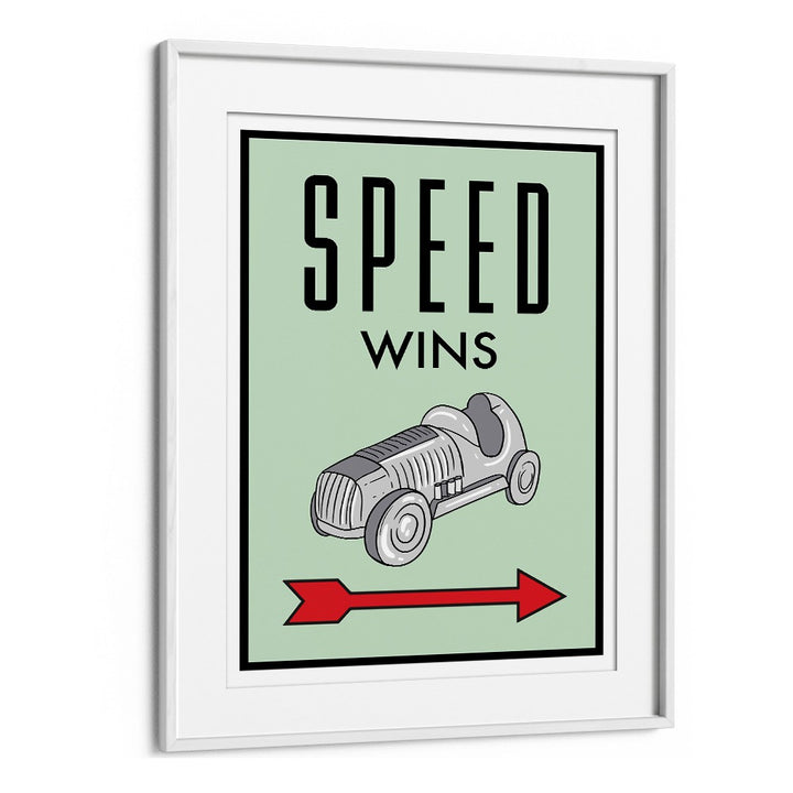 Speed Wins Money Art Artwork in White Frame With Mount