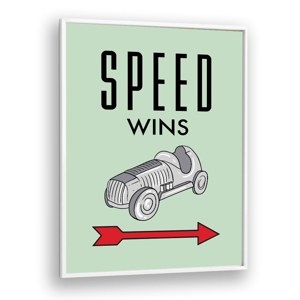 Speed Wins Money Art Artwork in White Plain Frame