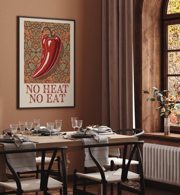 Charming SPICY ELEGANCE, KITCHEN POSTERS adorn a cozy dining area, enhancing your kitchen's vibrant style.
