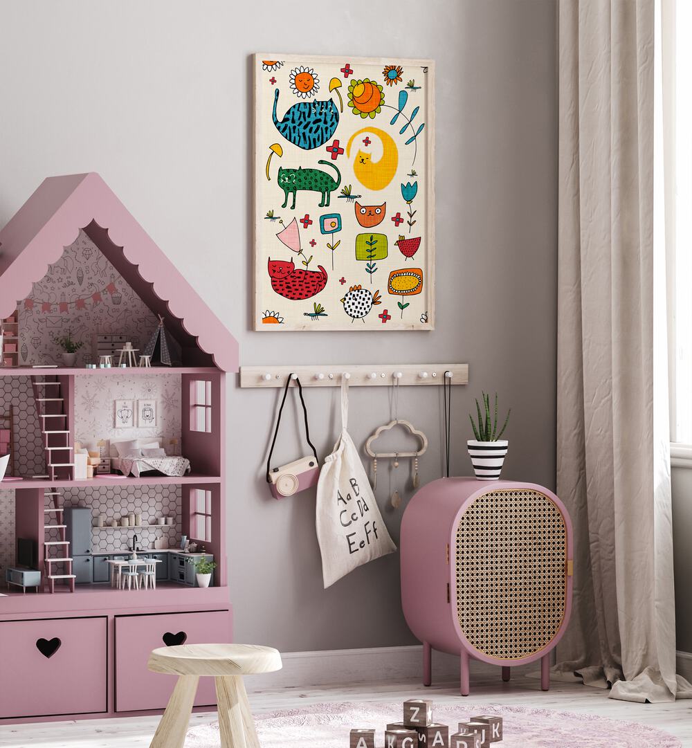 Bright and whimsical SPRING CAT BIEGE, KIDS ROOM PAINTINGS add charm to any child's space. Perfect for playful decor!