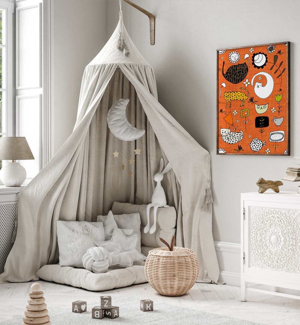 Vibrant SPRING CAT ORANGE, KIDS ROOM PAINTINGS brighten up children's spaces with playful designs and colors.