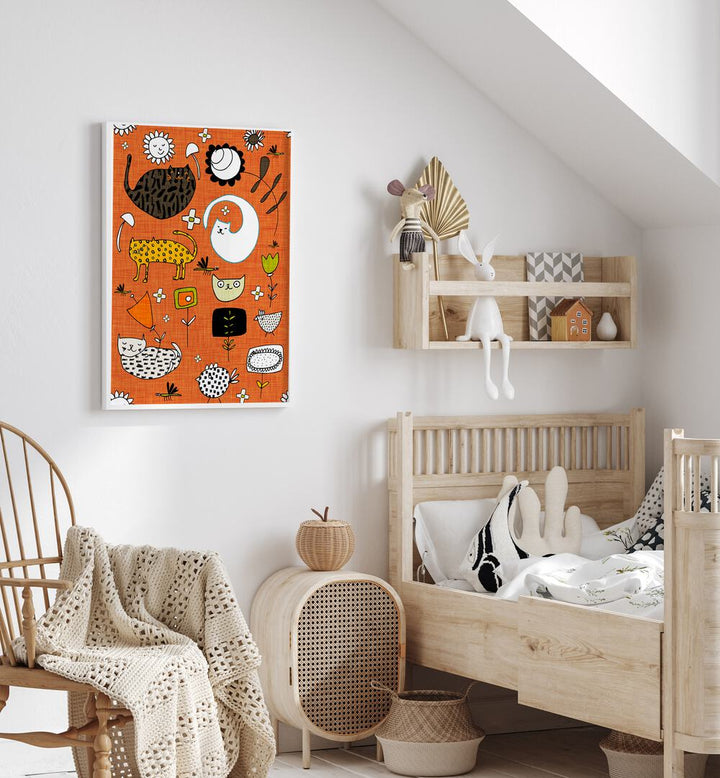 Brighten up your child's space with SPRING CAT ORANGE, KIDS ROOM PAINTINGS, featuring playful feline designs.