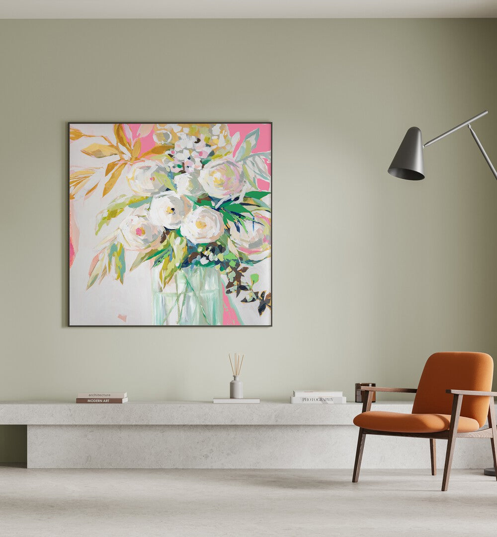 Vibrant SPRINGTIME SOIREE FLORAL, FLORAL FLOWER PAINTINGS brightening a modern living space with abstract floral beauty.