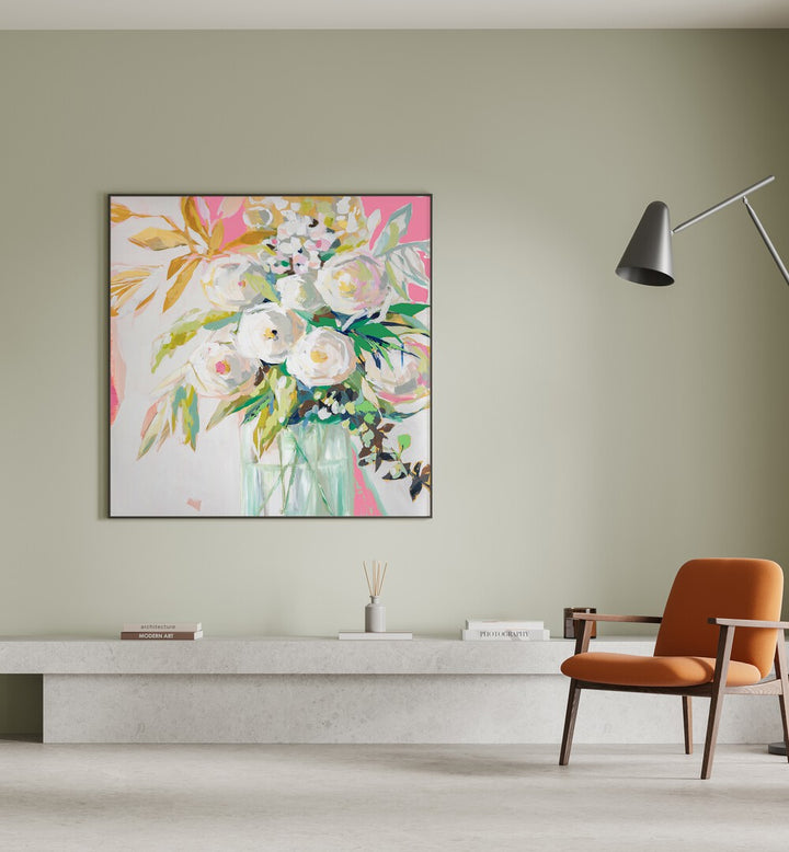 Vibrant SPRINGTIME SOIREE FLORAL, FLORAL FLOWER PAINTINGS brightening a modern living space with abstract floral beauty.