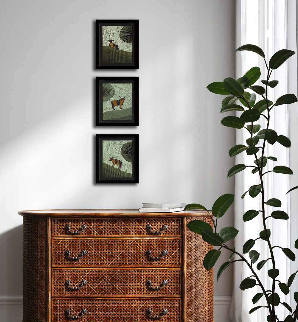 TRIPTYCH - GREEN MEADOWS , HANDMADE ARTWORKS