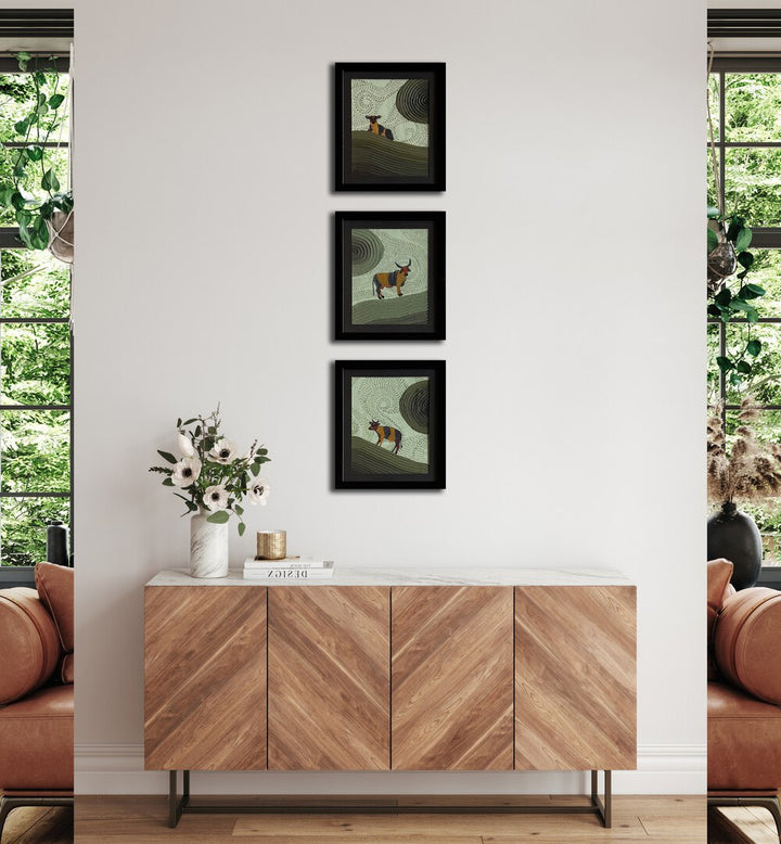 TRIPTYCH - GREEN MEADOWS , HANDMADE ARTWORKS