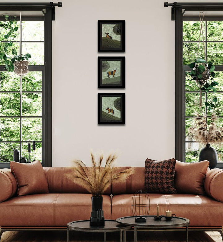 TRIPTYCH - GREEN MEADOWS , HANDMADE ARTWORKS