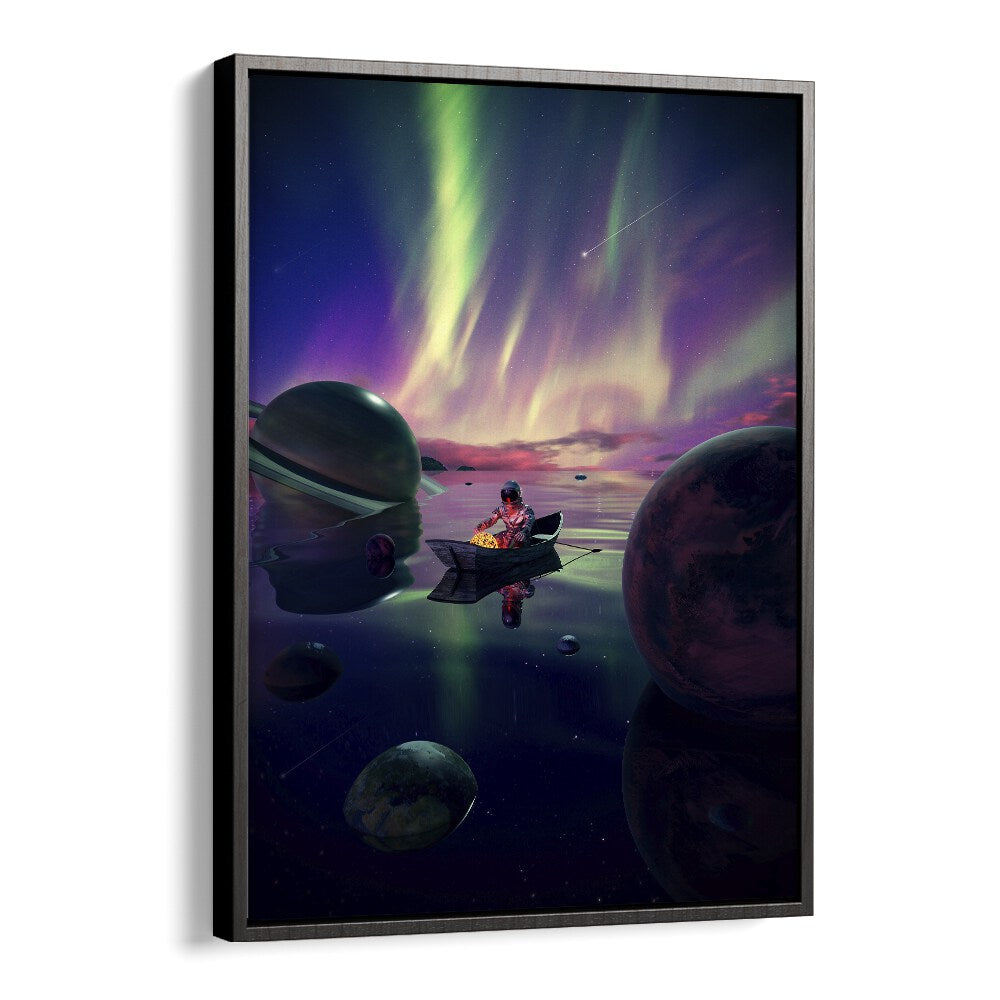 Star Collector By Francis Minoza Astronaut & Nasa Paintings, Space Art Prints Artwork in Black Floater Frame
