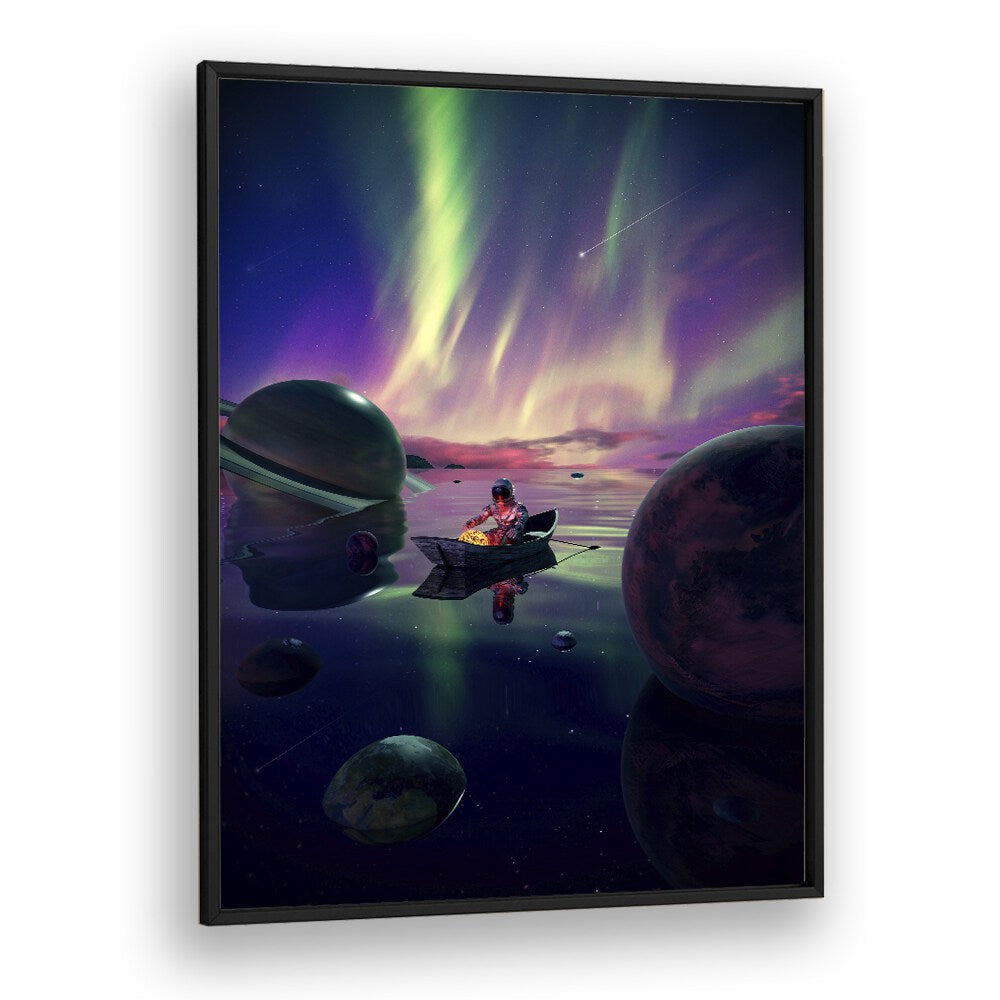 Star Collector By Francis Minoza Astronaut & Nasa Paintings, Space Art Prints Artwork in Black Plain Frame
