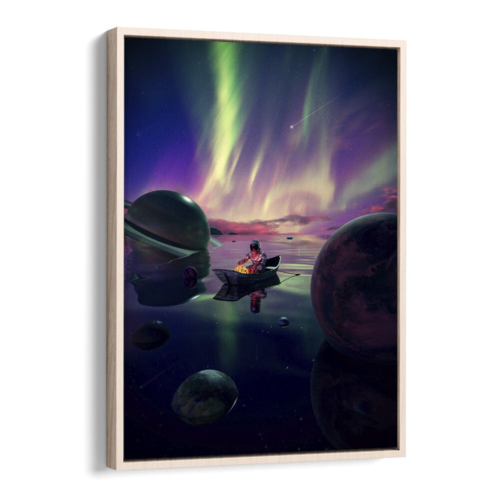 Star Collector By Francis Minoza Astronaut & Nasa Paintings, Space Art Prints Artwork in Oak Wood Floater Frame
