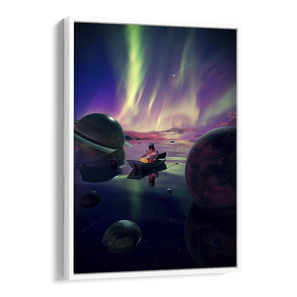 Star Collector By Francis Minoza Astronaut & Nasa Paintings, Space Art Prints Artwork in White Floater Frame
