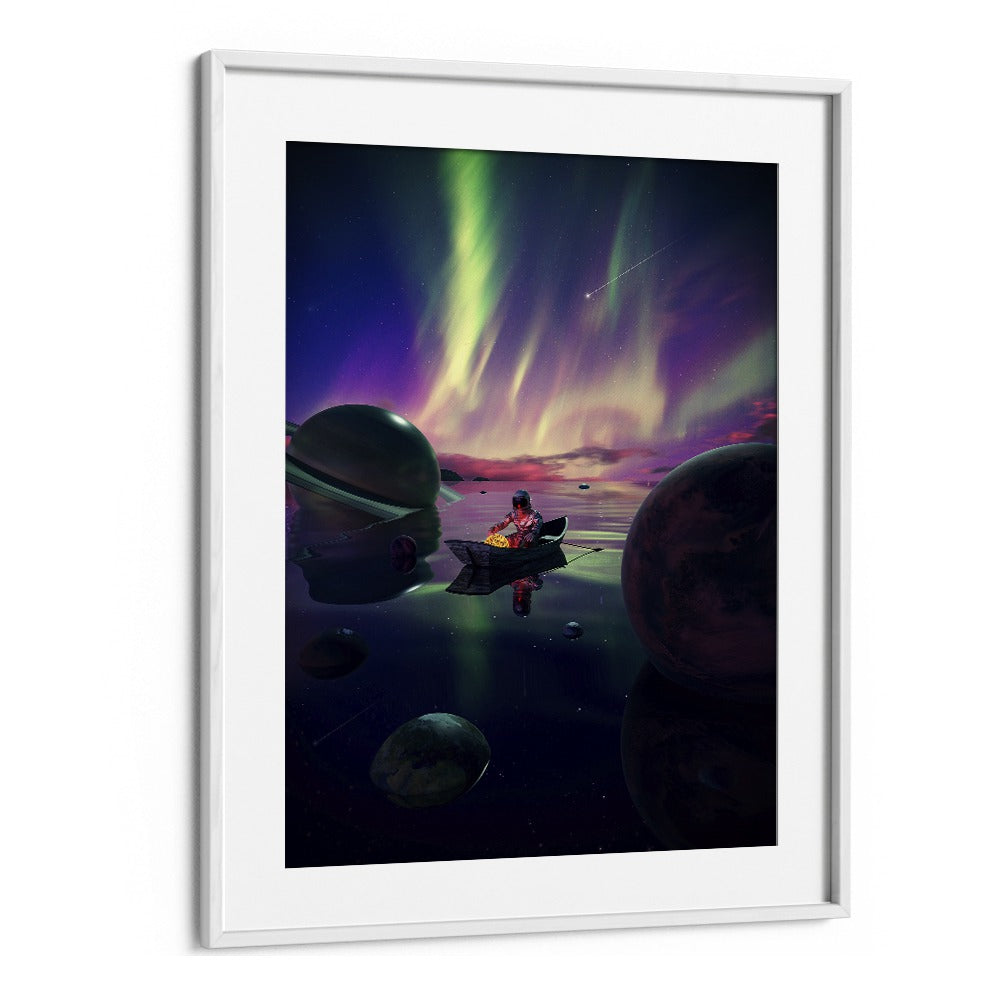 Star Collector By Francis Minoza Astronaut & Nasa Paintings, Space Art Prints Artwork in White Frame With Mount
