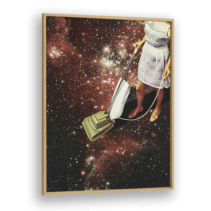 Star Dust Surreal Painting Artwork in Oak Wood Plain Frame